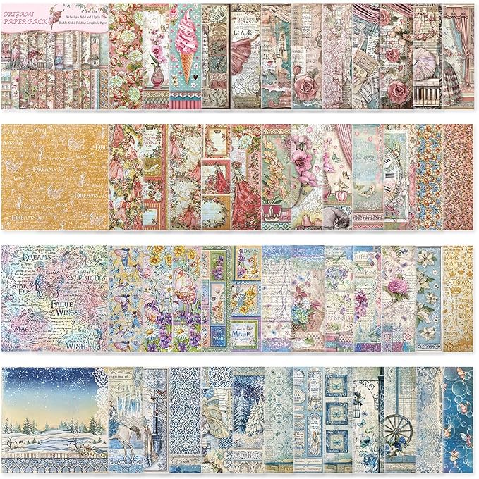 Origami Paper 50 Sheets, 6-Inch Square Double Sided Colored Craft Paper | 70GSM colorful paper,50 Vivid Pattern Origami Kit,DIY Hand Crafts,Arts Creativity,Easy to Fold,No-Fading.Flower Fairy