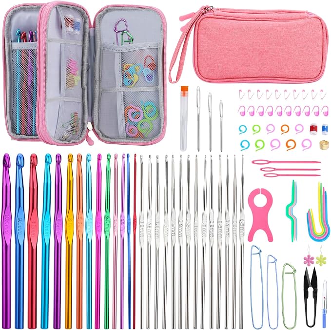 Crochet Hook Set 90 Pcs Crochet Needles Kit Ergonomic Soft Grip Handles | Ergonomic Crochet Hook Set with Case Crochet Starter Kit for Beginners DIY Hand Knitting Art Tools Knitting Yarn Lovers