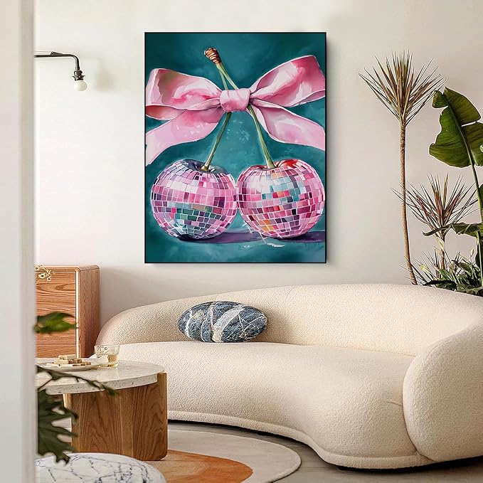 Pink Cherry Paint by Numbers Kit for Adults, Color By Numbers for Adults | Coquette Decor Painting by Number On Canvas, Paint Number Artist Funny Without Frame DIY, Home Wall Decor, 12x16in