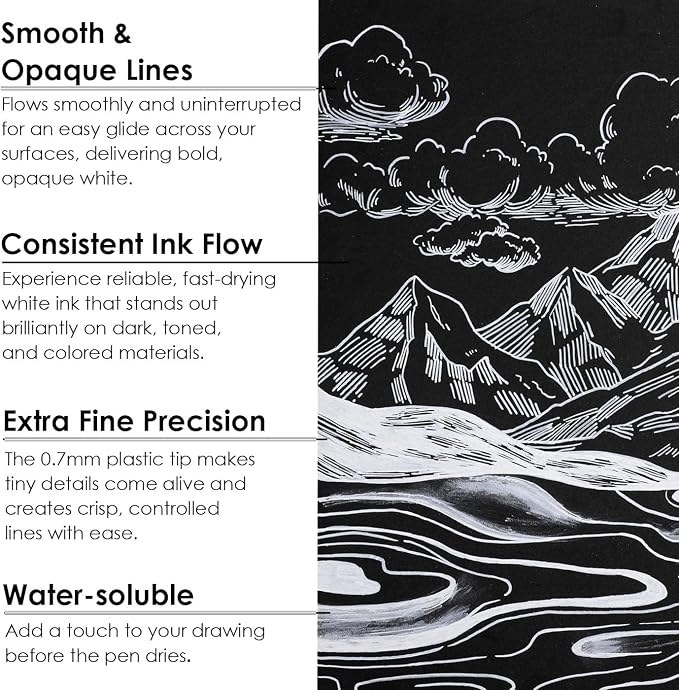 Grabie 6 White Acrylic Paint Markers, 0.7 mm Extra Fine Tip