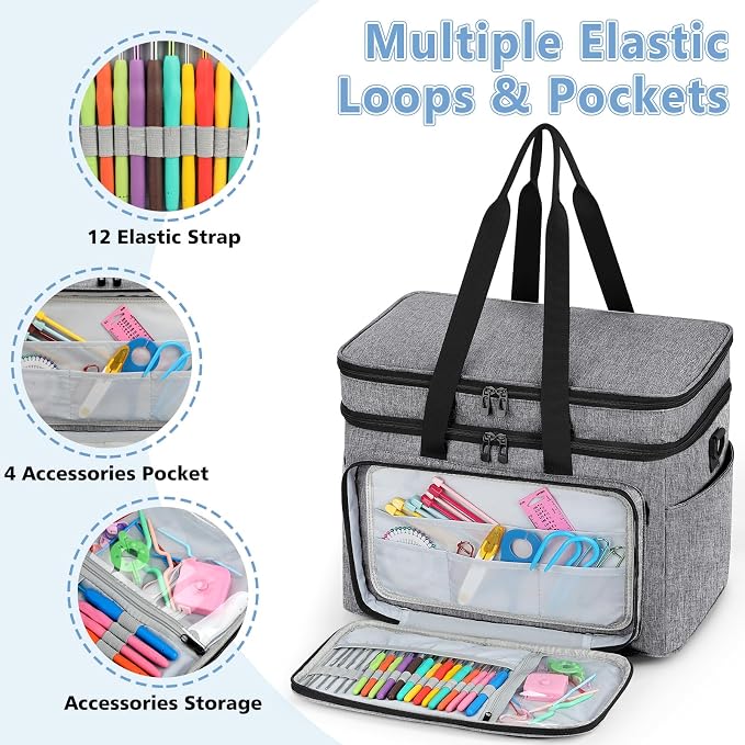 Crochet Organizer Bag with Yarn Holder, Large Yarn Storage for Accessories
