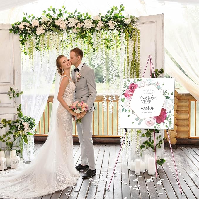 Easel Stand for Display, Aredy 63" Portable Painting Easel, Lightweight Metal Easels for Painting Canvas, Wedding Sign (4 Pack, Pink)