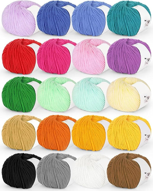 Katech 20 Skeins Cotton Yarn for Crocheting-Crochet Yarn Set-(Color A) | 55% Cotton 45% Acrylic#3 DK (Light)-Super Soft Milk Cotton Yarn-Great Crochet and Knitting Starter Kit for Colorful Craft