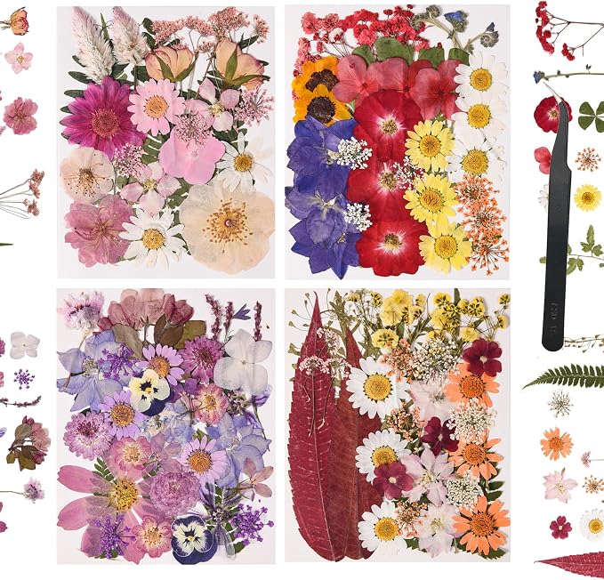 132 PCS Pressed Flowers for Resin Molds, Colorful-g | Real Dried Flower Leaves for Resin Jewelry Making Dry Flowers for Scrapbooking Crafts DIY Soap Candles Making Nails Décor
