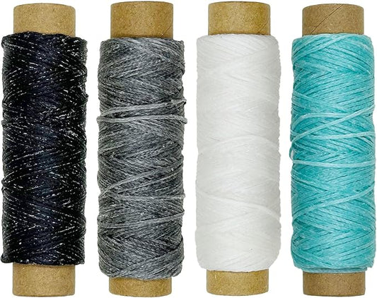 4 PCS Leather Sewing Waxed Thread, Each of 33 Yards 150D Sewing Thread Cord for Leather Craft DIY Supplies, Shoes Repairing, Black, Dark Gray, White, Blue