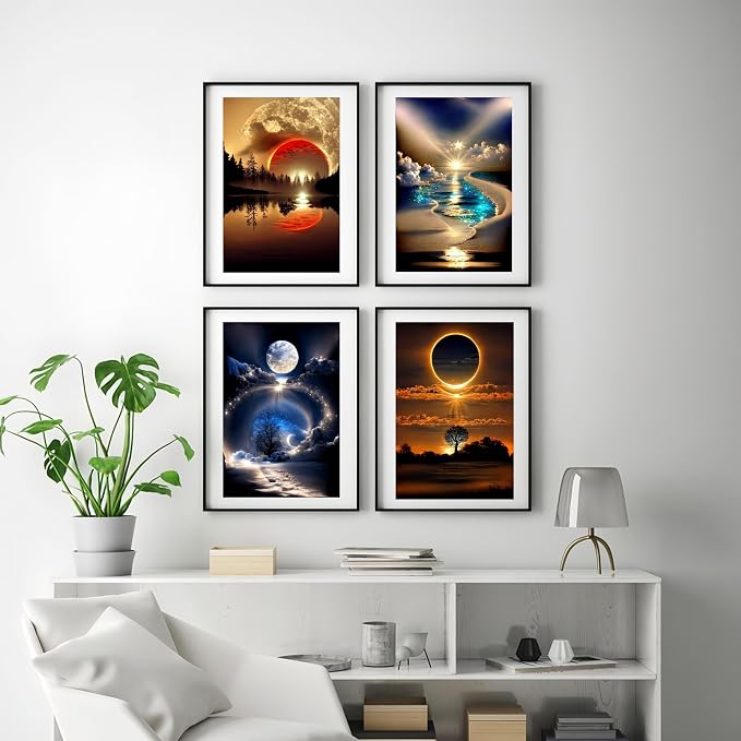 12 Pack Sunset Diamond Art Kits for Adults,5D Diamond Painting Sets | Landscape DIY Full Drill Round Gem Painting for Adult Beginners Diamond Art,Home Wall Decor 9.8x13.8 Inch