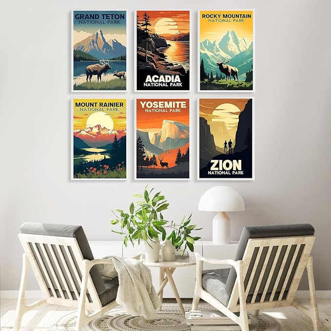 6 Pack Paint by Numbers Kit for Adults Beginner National Park, 8x12 Inch | Without Frame Canvas, DIY Acrylic Painting by Numbers National Parks, Stress Relief Gift, For Home Wall Decor