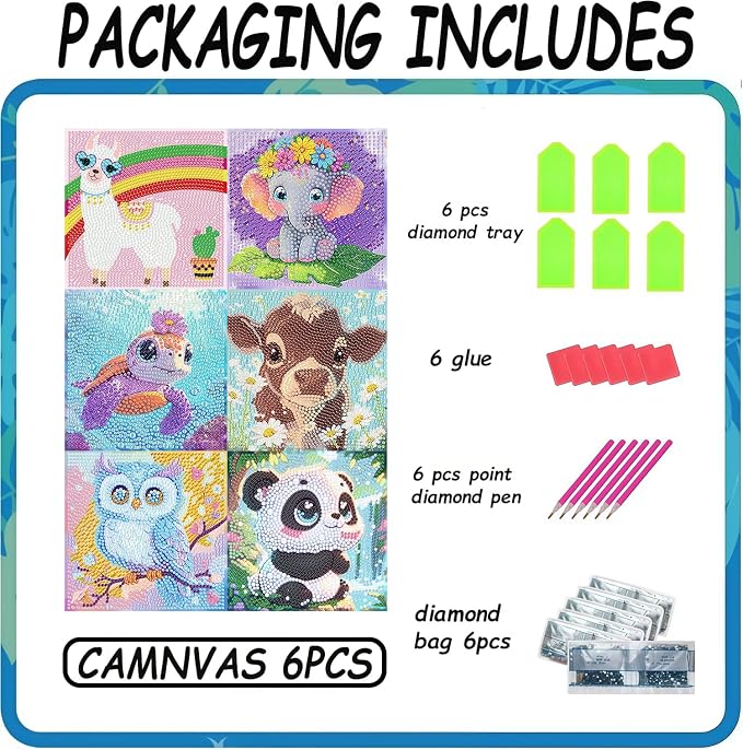 Acelii 6 Pack Cow Diamond Painting Kits for Kids, 5D DIY Diamond Art Set | Cute Cow Gem Art Kit for Kids & Beginners, Full Round Big Gems, Home Wall Decor, 6 x 6 Inch DIY Craft Gift