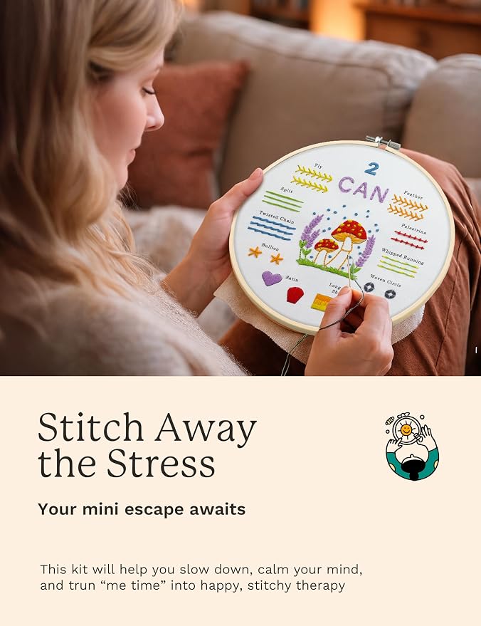 Bradove Beginner Embroidery Kit for Adults and Kids | Hand Embroidery Kit for Beginners with Patterns, Learn to Embroider Kit Adult Beginner, Stitches Practice, Learn to Sew