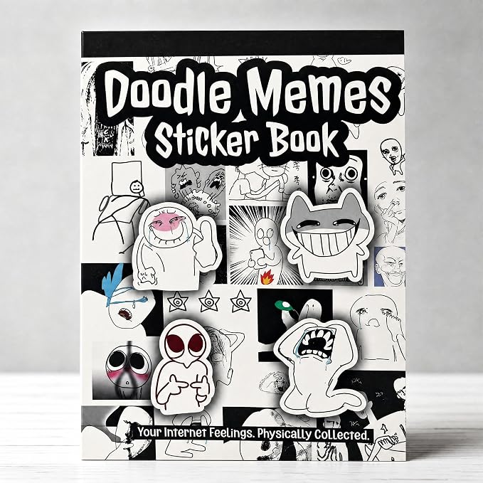Tmtains Doodle Meme Sticker Book 460+Pcs 36 Sheets Black & White Cute Sticker Book funny meme stickers for Adults Die Cut Vinyl Stickers for ournaling Scrapbooking Phone Laptop Water Bottles DIY Gifts