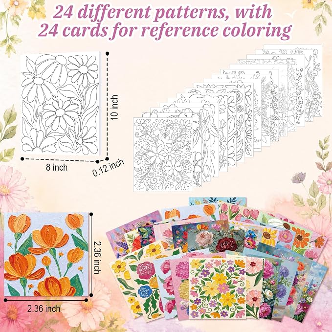 Sherr 24 Pcs Pre Drawn Canvas for Adult, Abstract Flower, 8 x 10 Inch