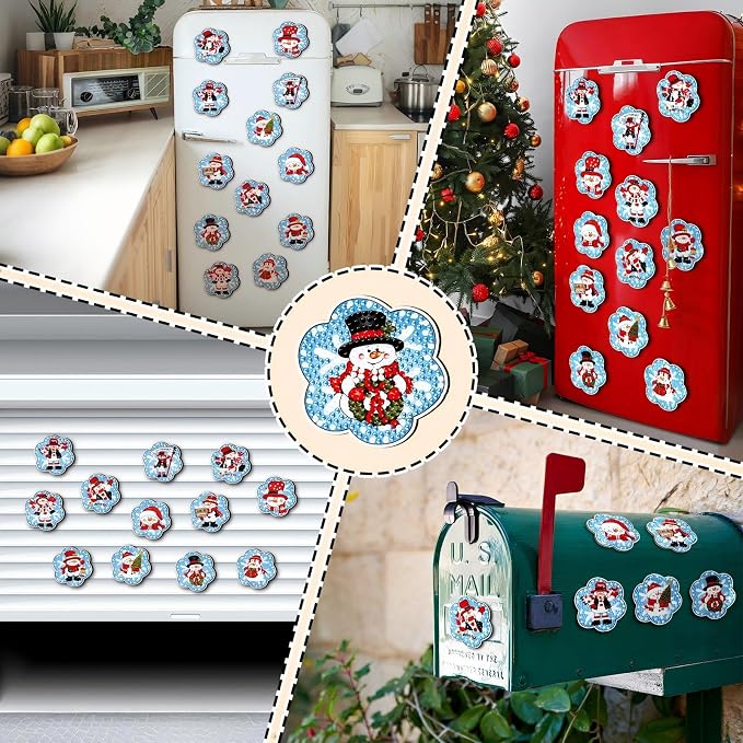 Zonon 12 Pcs Christmas Snowman Diamond Art Magnets,Blue White Red | Winter Diamond Painting Magnets Kits, Sparkling Snowman Stickers, DIY Craft Gifts, for Refrigerator Home Kitchen Decor