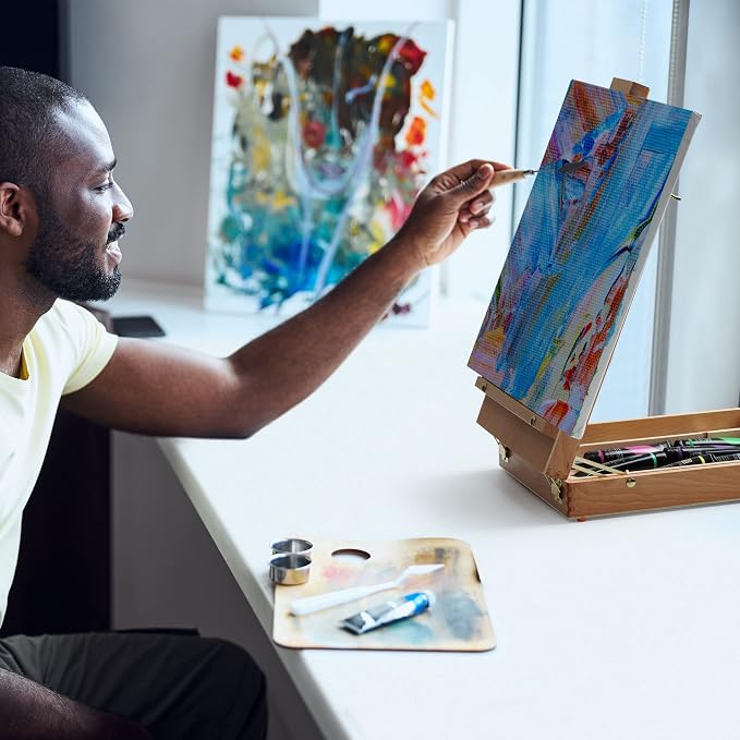 ARTIFY Adjustable Beechwood Tabletop Painting Easel, Wooden Sketch Box Easel, Desktop Artist Easel for Drawing (Easel Box)