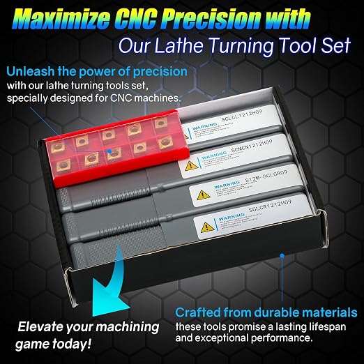 Indexable Lathe Turning Tool 1/2" 12mm Shank 14PCS Kit, 4PCS Metal Lathe Tools Holder 10PCS CCMT09T304 Carbide Insert for Turning Boring Grooving, SCMCN1212H09/SCLCL1212H09/SCLCR1212H09/S12M-SCLCR09