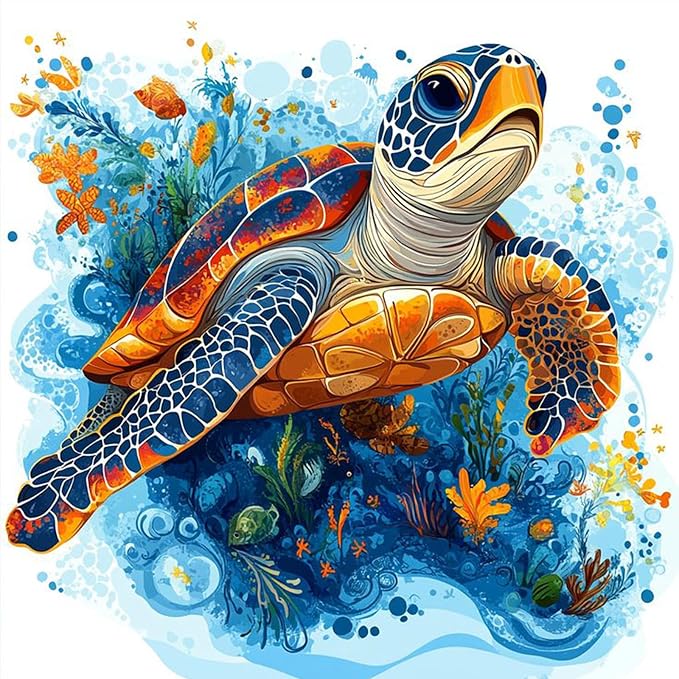 Fountor Sea Turtle Paint by Numbers Kit for Adults Beginner, Sea Turtle Adult Paint by Number Kits on Canvas Without Frame, Oil Painting by Numbers for Home Decor Gift 16” W x 16”L