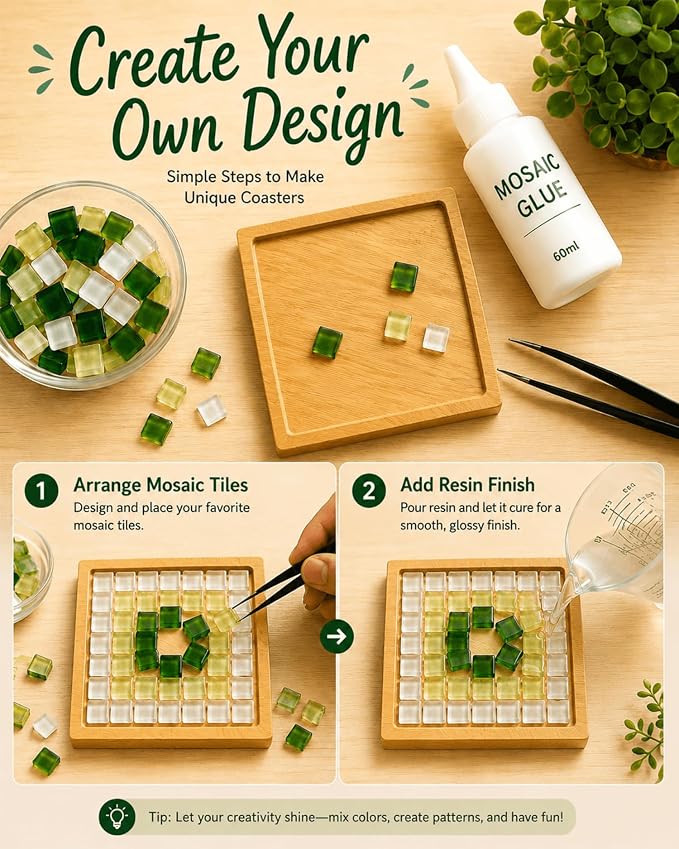 Bamboo Coasters for Crafts,3.54" Square Mosaic Blanks (30)