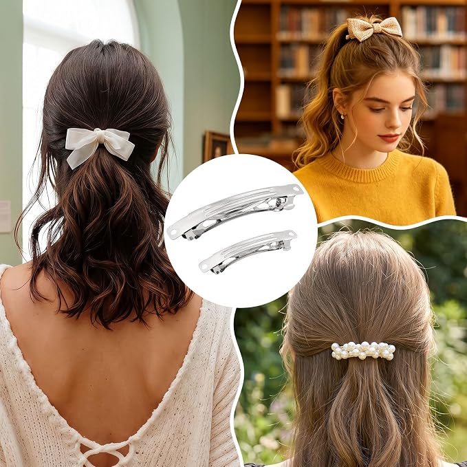 8pcs Blank French Barrette Hair Clips, 2 Sizes Metal Spring Snap Clips, Hair Styling Accessories for DIY Crafts for Women Daily Wear -Silver, 6cm, 8cm