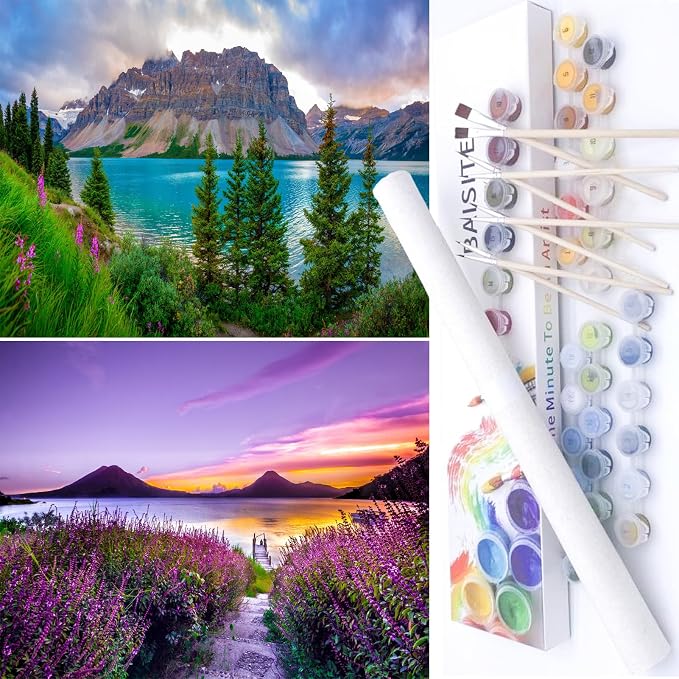 BAISITE Paint by Numbers Kit for Adults Beginners,12" Wx16 L 2 Pack Canvas for Painting Kits for Adults in Colorful Box-PBN271-272