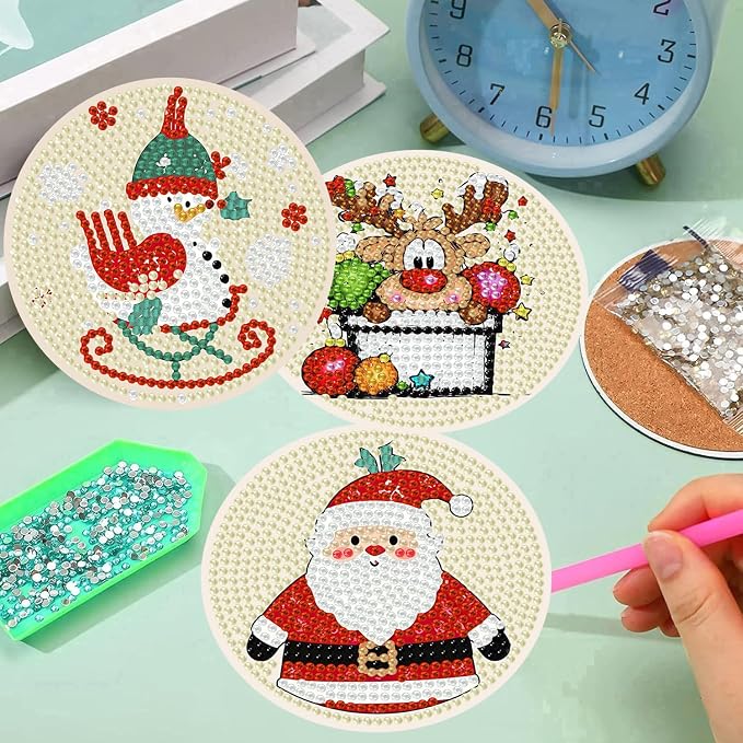 mrpwnle 8 Pcs Diamond Art Coasters Kit Christmas Diamond Painting Coasters