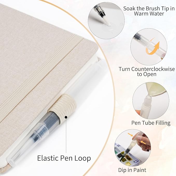 Yopih Artists Premium Linen Watercolor Sketchbook 5.5 x 5.5 in Beige