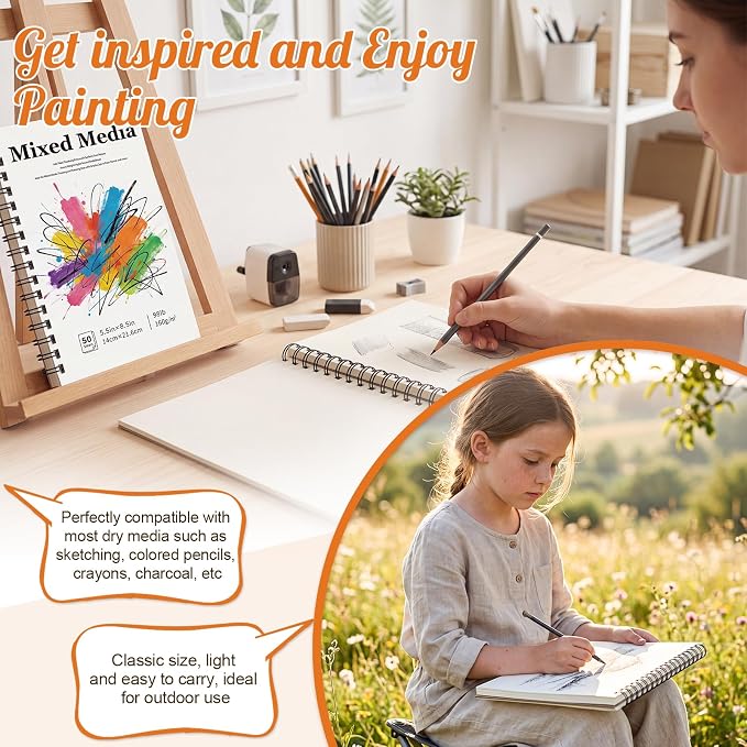5.5 × 8.5 Inch Sketch Book, Blank Drawing Pad, Abstract Cover | Portable Size, Smooth Blank Paper for Pencils, Colored Pencils, Charcoal & Pastels, Ideal for Kids, Teens, Adults