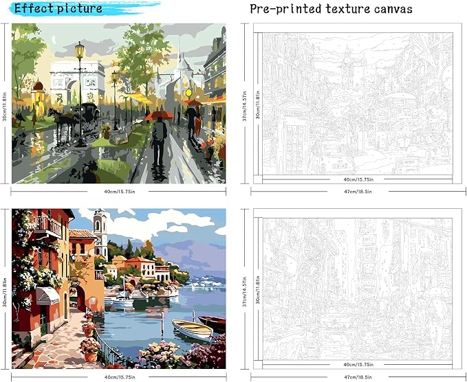 QUITEDEW 2 Pack Paint by Number Kit for Adults,Colorful Box 11.8x15.7 Inch | Town Paint by Numbers Kits for Adults for Beginner,Colorful Box Street Oil Painting for Gifts and Home Wall Decor