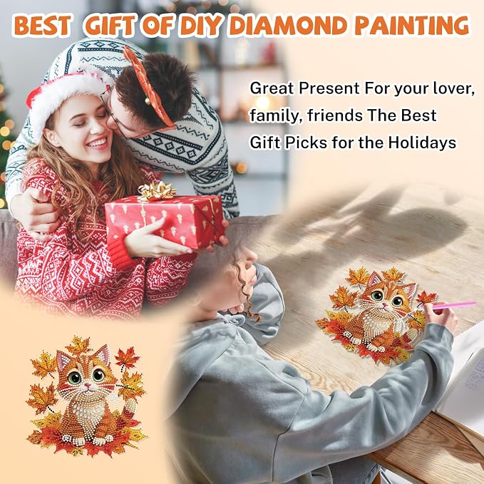 Bowetile Fall Squirrel Diamond Art Hanging Kits for Adults, Diamond Art Suncatchers Maple Leaf, 5D Special Shape Autumn Diamond Painting Pendant Window Ornament Gifts for Home Door Wall Decor