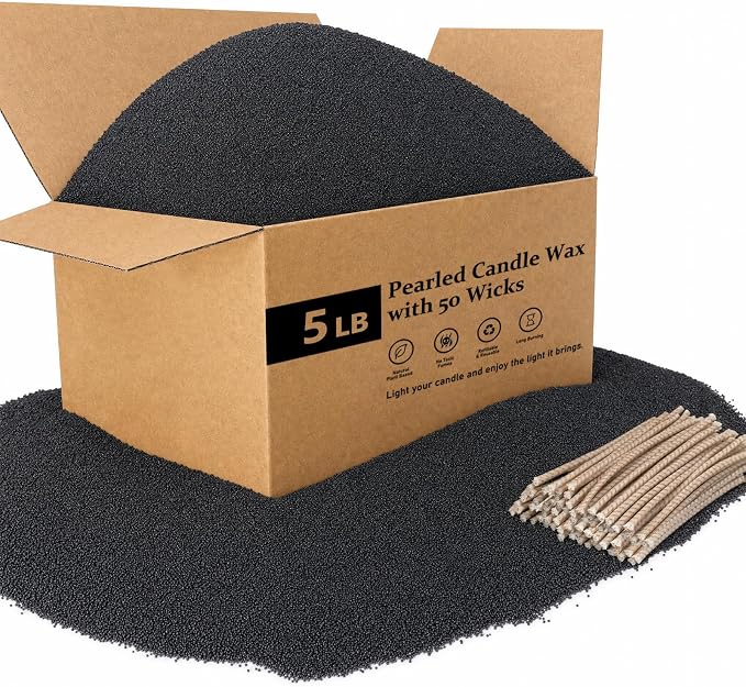 BISWYLBLJ 5lbs Black Candle Sand,Natural Pearled Candle with 50 Wicks