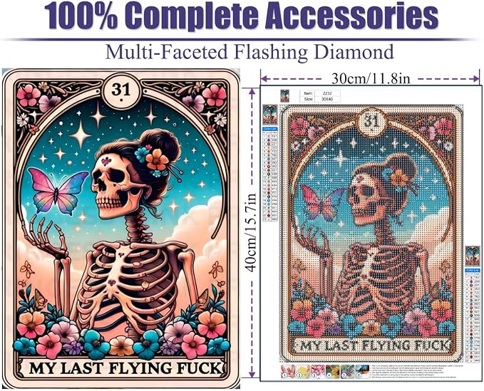 GQYCZZ Skull Diamond Art Kits for Adults，Tarot Skull Last Flying Diamond Painting Kits for Beginners, Round 5D Paint with Diamonds Pictures Gem Art Painting Kits DIY Adult Crafts Kits 12x16inch