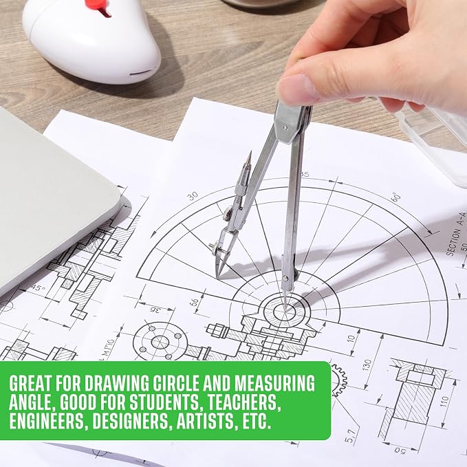 EBOOT Drawing Compass and 6 in Protractor Geometry Set, Green | Geometry Math Set, Swing Arm Protractor Ruler Compass, Geometry Drawing Tools for Measuring Angles