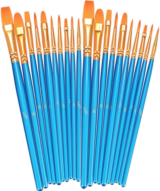 BOSOBO Paint Brushes Set, 20 Pcs Small Paint Brush Kit Round Flat Tip Nylon Hair, for Acrylic Painting, Watercolor, Oil Painting, Kids Face Nail Art Canvas Rock Craft, Art Supplies, Blue