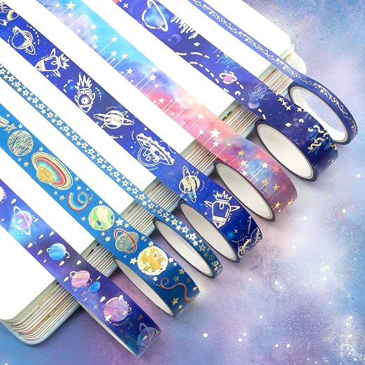 24 Rolls Washi Tape Set - Gold Foil Galaxy Decorative Masking Tape Constellation,Stars,Celestial,Adhesive Tape for Bullet Journal,Diy Craft,Scrapbooking Supplies,Gift Wrapping,Party decoration