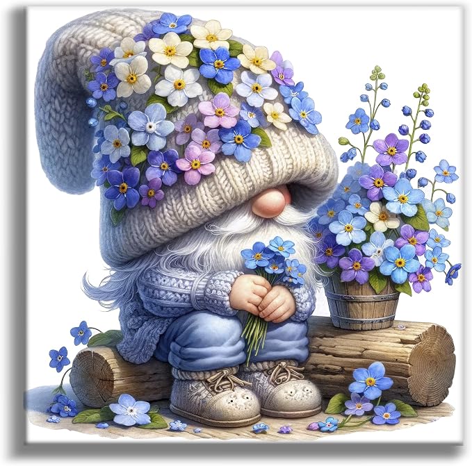 Diamond Art Kits for Adults, Gnome DIY 5D Diamond Painting for Beginners | 14x14 Inch, Full Drill Round Dots, Lavender Gnome Gem Art Craft Kits, Home Wall Decor, Stress Relief Relaxing Hobby Gift