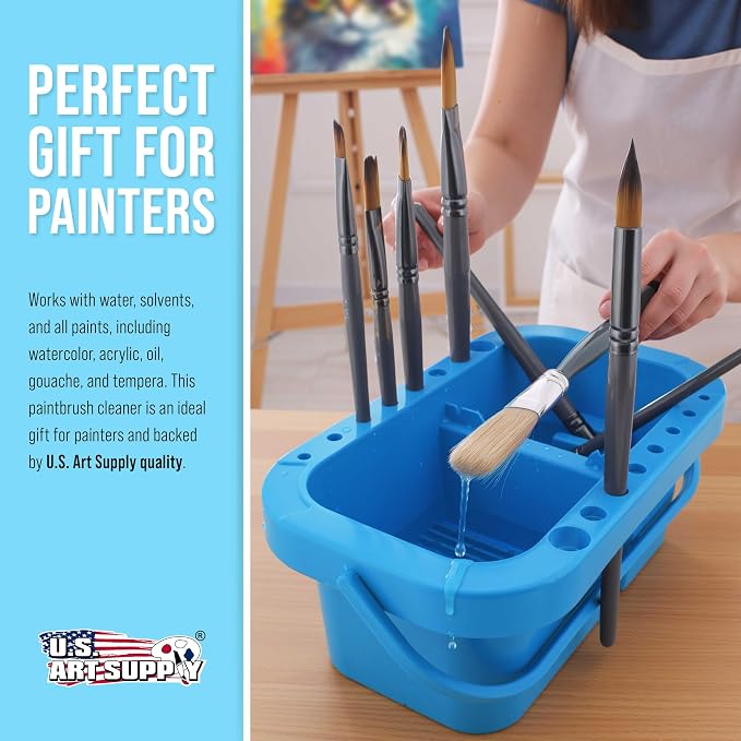 U.S. Art Supply 16-Hole Plastic Paint Brush Cleaner Washer & Paint Brush
