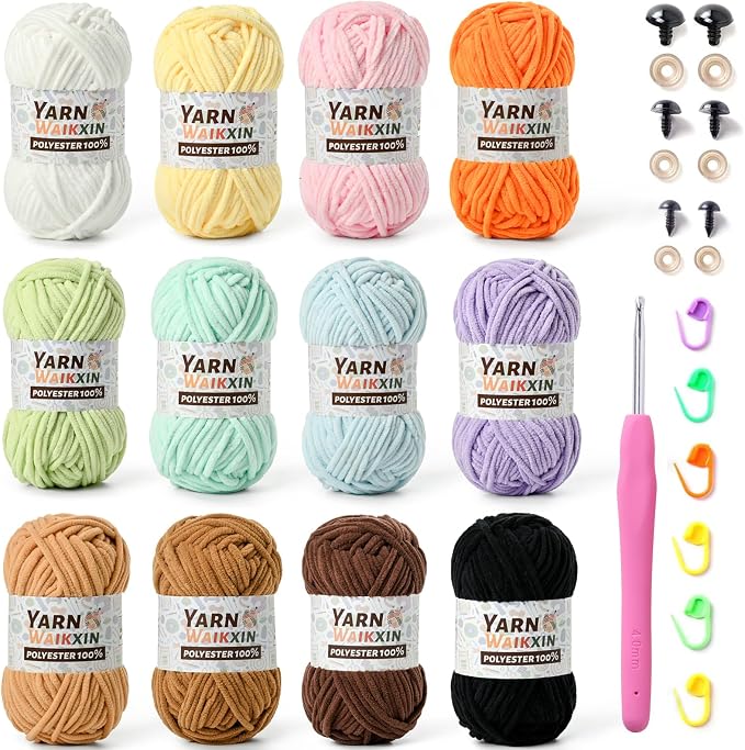 12 Pack Fluffy Chunky Chenille Yarn for Crocheting, Baby Yarn for Crocheting Soft Blanket, 1200g (1574yds) Bulky Yarn Set for Crochet Amigurumi & DIY Crafts A
