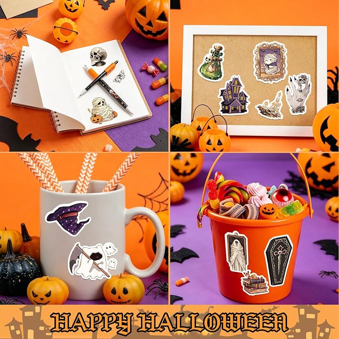 Halloween Sticker Book, 400+ Waterproof Vinyl Halloween Stickers, Funny Stickers for Adults & Kids, Cute Spooky Pumpkin Witch Stickers for Journaling, Scrapbooking, Crafts, Laptops and Water Bottles