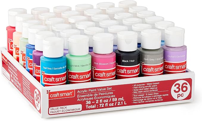 Craft Smart 36 Assorted Acrylic Paint Set - Non-Toxic Paint For Drawing, Painting, Art & Crafts Supplies - 1 Pack