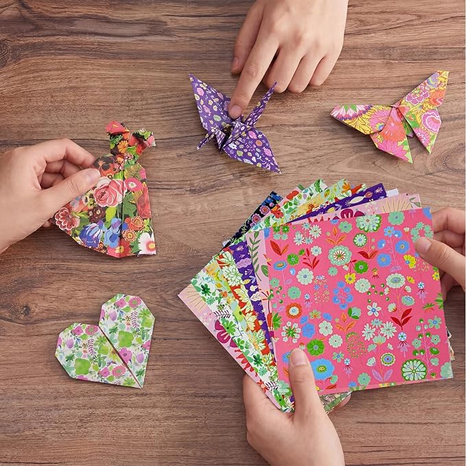 JoyCat Floral Botanical Patterned Origami Paper, 50 Sheets, 6x6 Inch | Double-sided vintage flowers and botanical designs suit origami bouquets, scrapbooking, card making and nature crafts.