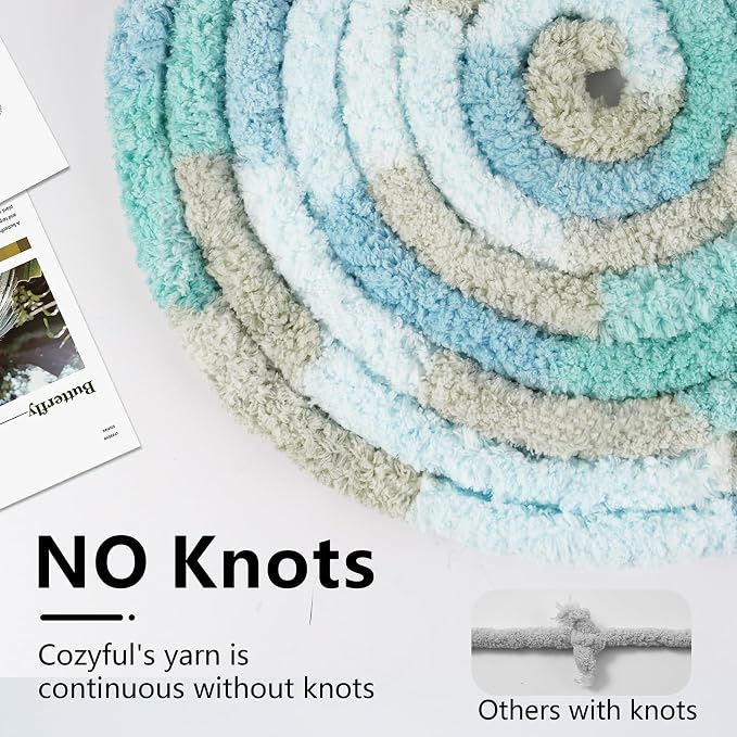 Cozyful Chunky Yarn for Hand Knitting - #10 Chunky Chenille Blanket Yarn, Jumbo Big Thick Chunky Yarns for Crocheting, Tie Dye Bulky Knit Yarns, 8 Skein (20 yds 8 oz Each Skein), Khaki & Teal & Blue