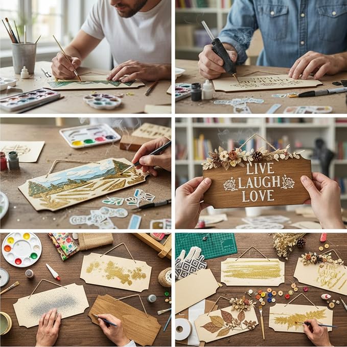 Patelai 20 Pcs Blank Wood Signs Unfinished Plaques with Ropes,2 Styles