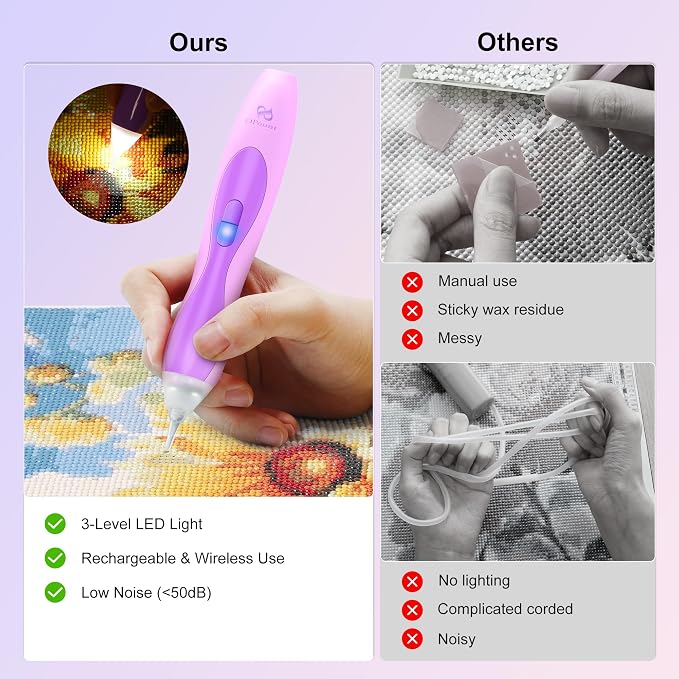 Electric Diamond Art Pen with Light, Diamond Art Tools for Adults, Purple
