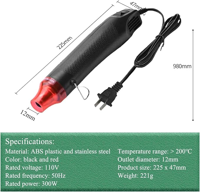 Mini Heat Gun 300W Handheld Heat Gun Dual-Temperature 392℉ & 662℉ Hot Air Gun Electric Heating Tools for Removing Epoxy Cup Painting Resin Air Bubbles, Drying Crafts & Shrink Wrap Paint