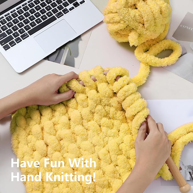 Cozyful Chunky Yarn for Hand Knitting - #10 Chunky Chenille Yarn, Jumbo Big Thick Chunky Yarns for Crocheting, Super Bulky Chunky Knit Blanket Yarns, 8 Skein (22 yds 8 oz Each Skein), Yellow