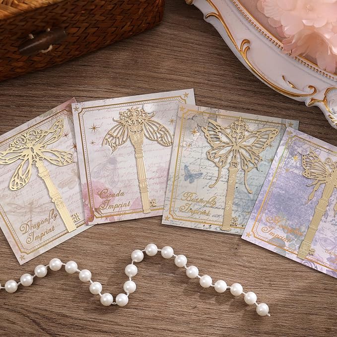 4Pcs Metal Bookmarks Vintage Golden Hollow Out Book Marks for Reading Insect Series Book Tracker Bookmarks for Reading Womon Bookmark for Book Lovers, Teacher, Students