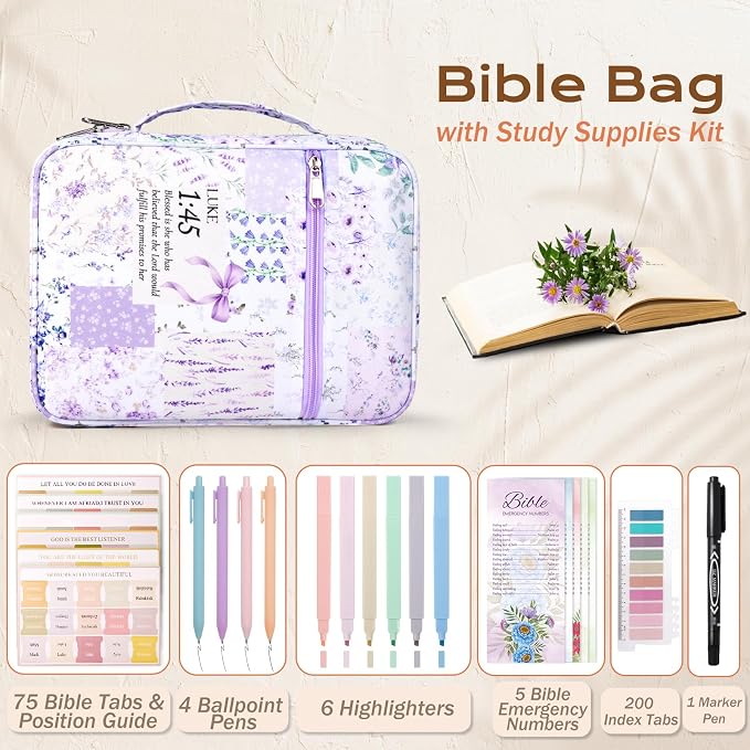 XKDOUS Bible Cover Case for Women Bible Bag Journaling Kit w/Study Supplies