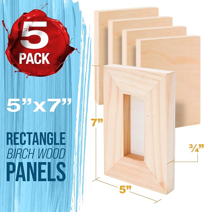 U.S. Art Supply 5" x 7" Unfinished Cradled Wood Panels for Painting