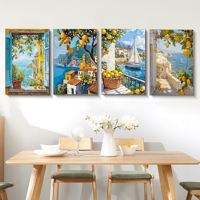 4 Pack Framed Paint by Numbers Kit for Adults Lemon Tree with Wooden Easel | With Frame Canvas 8x12 IN, For Adults Beginner, DIY Acrylic Painting Lemon, Stress Relief Craft Kits, Home Wall Decor Gift