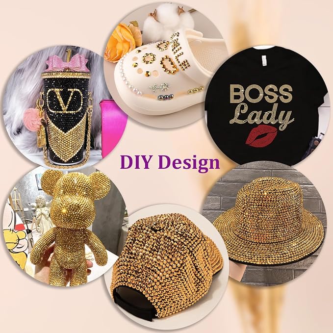 Resin Jelly Rhinestones for Crafting with B7000 Jewelry Glue, 1 Box Gold Flatback Crystal with 3Pcs 10ml Glue, Bedazzling Non Hotfix Gems for DIY Tumblers Clothing Shoes Manicure