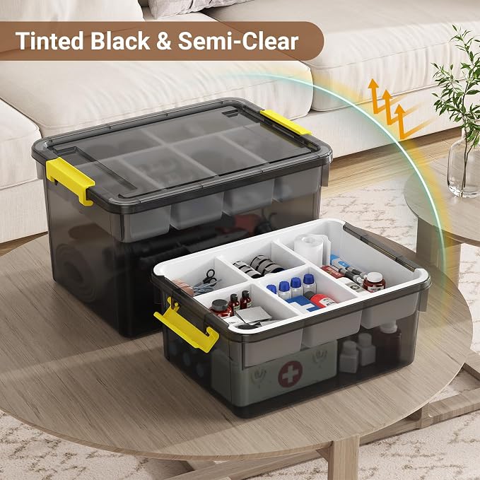 80Qt Stackable Storage Bins with Lids Trays Craft Box Organizers, 4Pack,GY