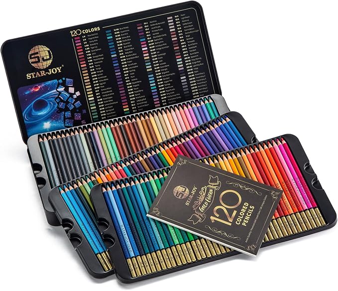 SJ STAR-JOY Gold Edition 120 Colored Pencils for Adult Coloring, Premier Color Pencils for Layering Shading Blending, Holiday Gifts for Artist Drawing, Oil Based Colored Pencils
